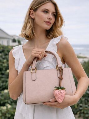 Tory B Style Strawberry Bag Charm Pink Resin Leather Strap